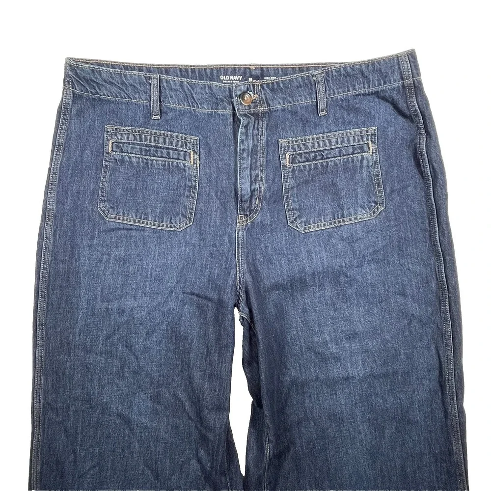 Old Navy Jeans Women 18 40x29 Blue High Rise‎ Baggy Wide Leg Drapey Patch Pocket